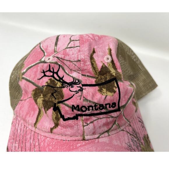 Ladies Pink Realtree Camo Cap Hat Embroidered Montana Adjustable One Size - Picture 2 of 4